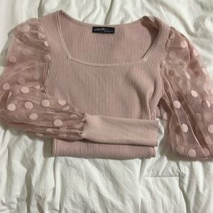blush pink mesh puff sleeved shirt
